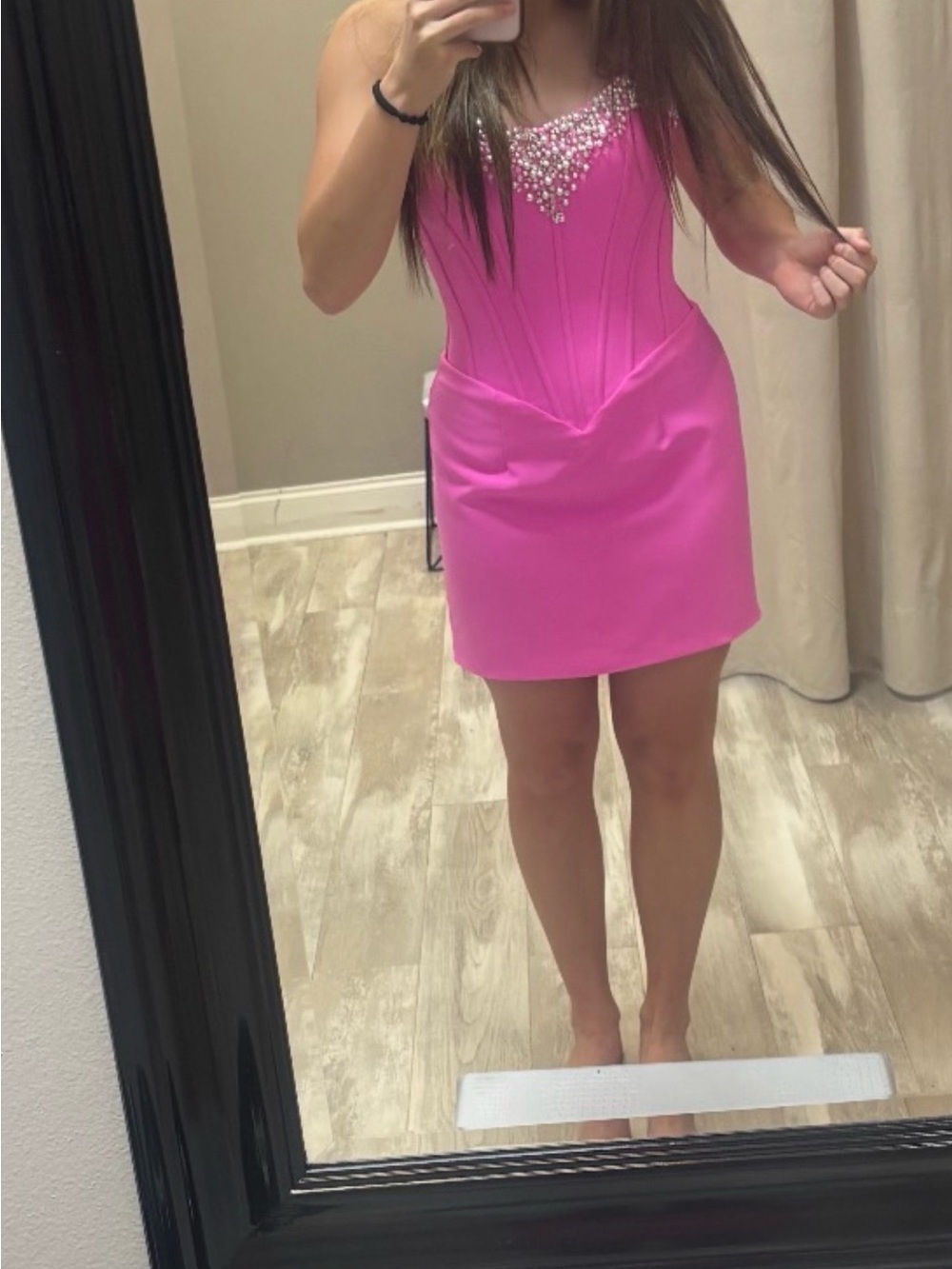 Sherri Hill Hot Pink Beaded Corset Mini Dress